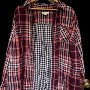 Ava & Viv Plaid Shirt Women's 2X Button Up Blouse Top Long Sleeve Purple Pink